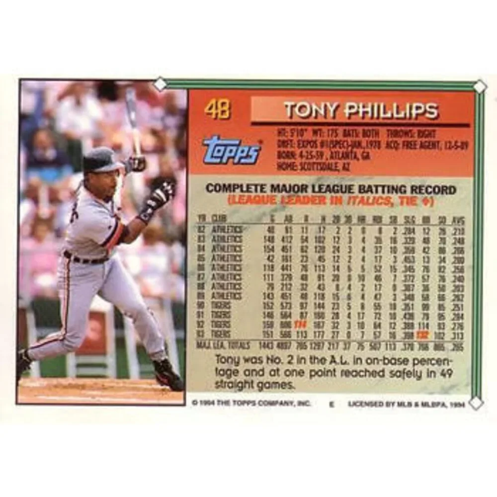1994 Topps Tony Phillips # 48 Detroit Tigers